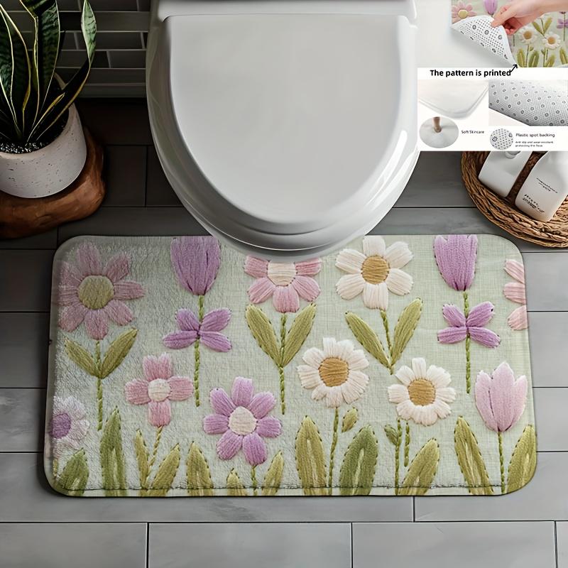 Minzgrüne Gänseblümchen-Tulpen-Badezimmermatte, Rutschfester maschinenwaschbarer Teppich, Florale Küchen-Badezimmer-Dekoration, Ideales Einweihungsgeschenk