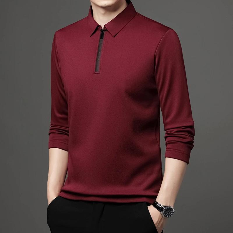 Men's Solid Color Long Sleeved POLO Shirt Casual Fashion Top
