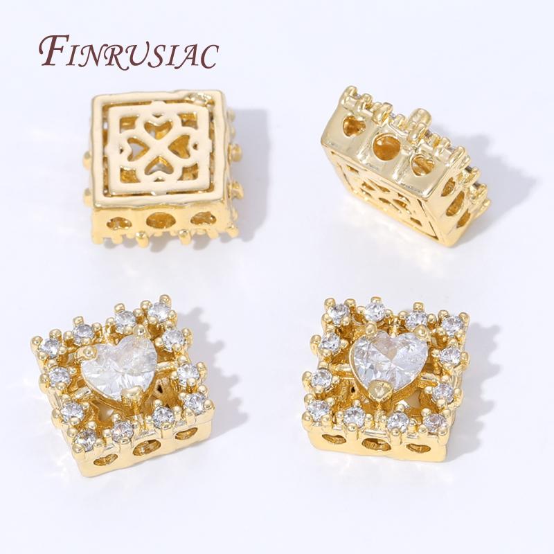 18K Gold Plated Brass Zircon Beads,Heart Spacer Beads For Jewelry Making Supplies,Metal Separator Beads,Bracelets Accessories