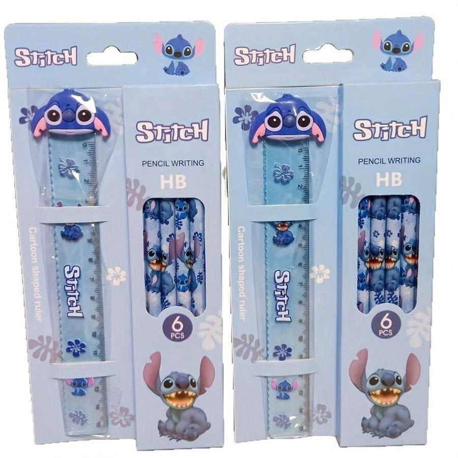 MINISO Conjunto de Lápis de Grafite de Madeira HB com Régua Material de Papelaria para Estudantes e Escritório Presente Coleção de Bonecos de Brinquedo