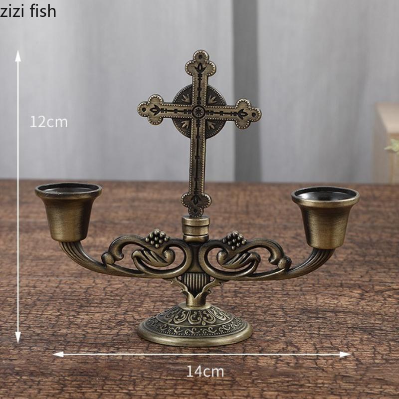 

Retro European Style Metal Candle Holder Double Headed Candlestick Holder Ornament Candle Rack Decorative Candles Stand Tray