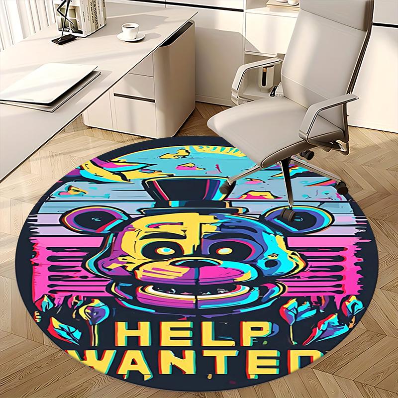 Freddy Fazbear, Hilfe Gesucht Schild Stuhlmatte Runde Teppichboden Büroteppich, Rutschfest, Geeignet für Wohnzimmer, Schlafzimmer Dekor.1205605a