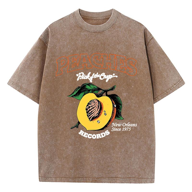 

Повседневные женские футболки с кислотной стиркой, футболки с принтом Peaches Records, состаренные, оверсайз, хлопковые, с коротким рукавом, женская одежда 3XL