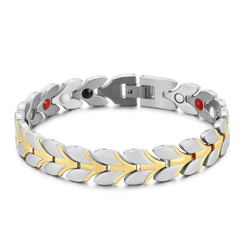4 In 1 Therapeutic Magnetic Man Bracelet Hand Band for Men Gold Color Stainless Steel Men's Bangle Birthday Gift for Father Boys
