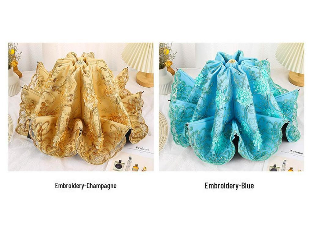 Retro Spetsbroderi UV-Blockerande Svart Paraply - Dubbelanvändbart Solskydd för Kvinnor