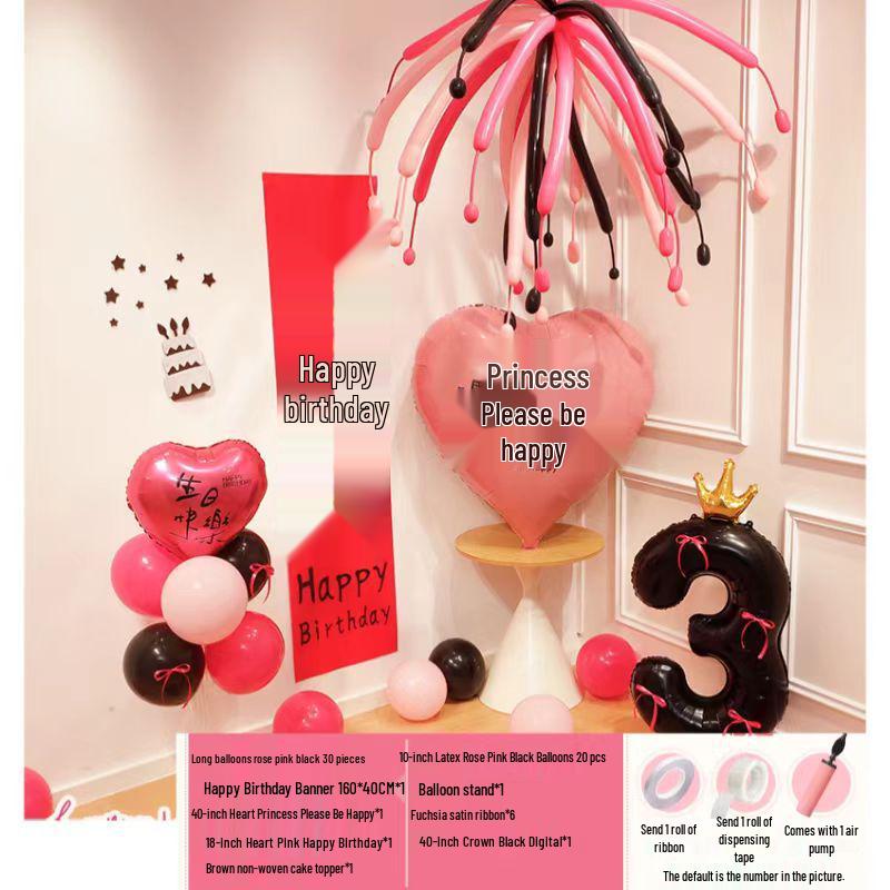 Birthday Party Banner with Heart & Number Balloons for Kids First Birthday Photography Background