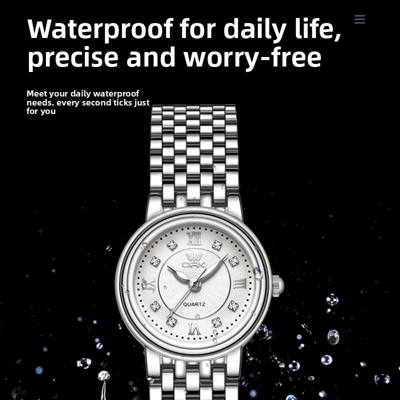 OPK Brand Couple Luminous Diamond Scale Exquisite Men's and Women's Trend Quartz Watch Women's Leisure Steel Belt Waterproof Watch