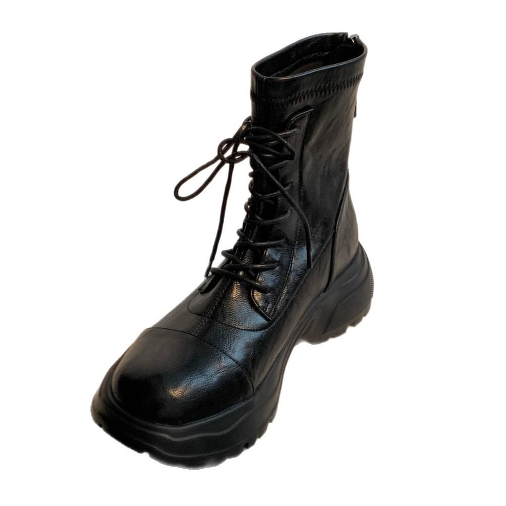 Super Soft Leather Platform British Martin Boots Women's 2025 New Rear Zipper Lace-up Short Boots Women's Spring and Autumn