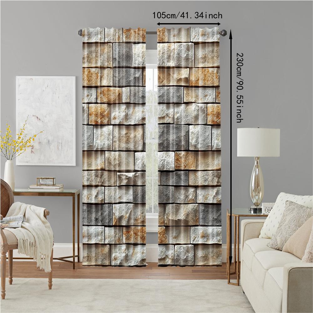 2 pcs, versatile polyester transparent curtains for home decoration Imitation Tile Wall Pattern for use in bedrooms and living