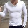 Men Shirt Solid Color Pullover Casual V Neck Long Sleeve Slim Autumn Base Shirt for Daily Wear