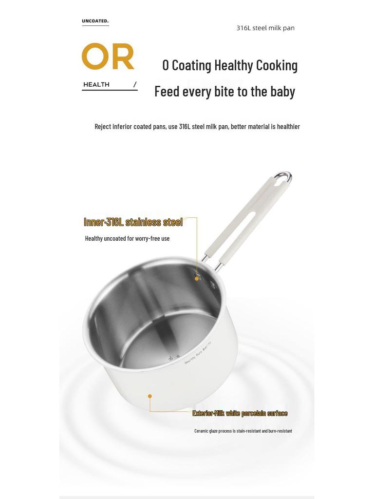 Xunshun 316L Stainless Steel Non-Stick Baby Food Pot, Ceramic Milk & Noodle Soup Pot, Extra Thick for One-Person Cooking.
