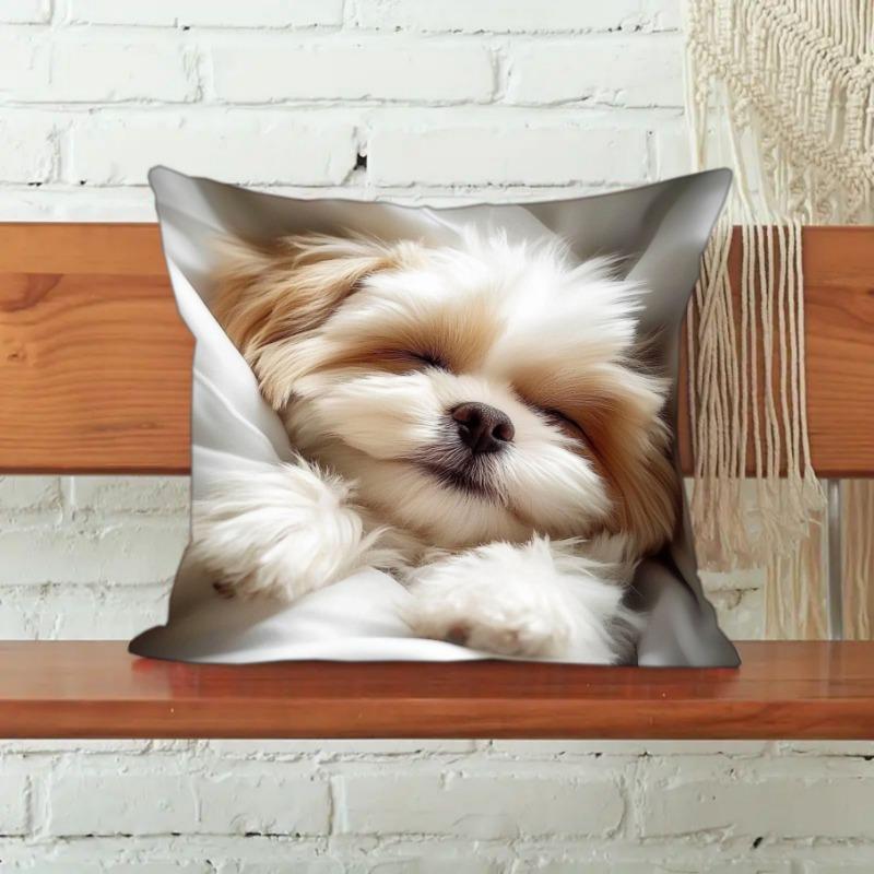 Shih Tzu Sleeping Design Cushion Covers Chair Living Room Pillowcase Cozy Zipper Sofa Pillow Covers Bedroom Indoor Home Decor