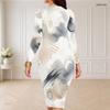 Women Plus Size Round Neck Long Sleeve Printed Bodycon Midi Dress
