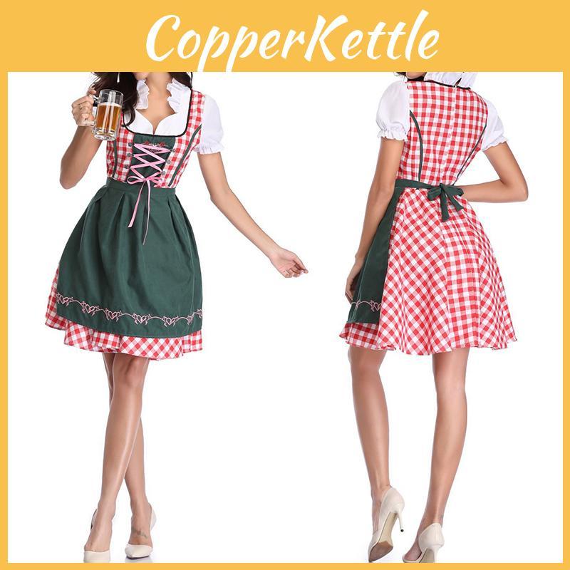 Authentic German Bavarian Ethnic Dirndl Beer Costume With A V-neck Design