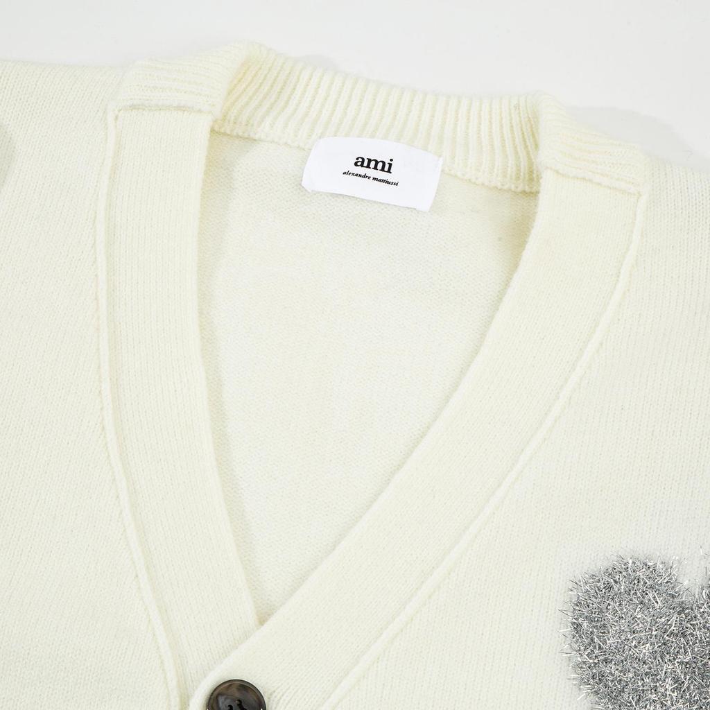 AMI New Autumn and Winter Silver Love Alpaca Wool Blend Soft and Sticky Couple Cardigan Knitted Sweater