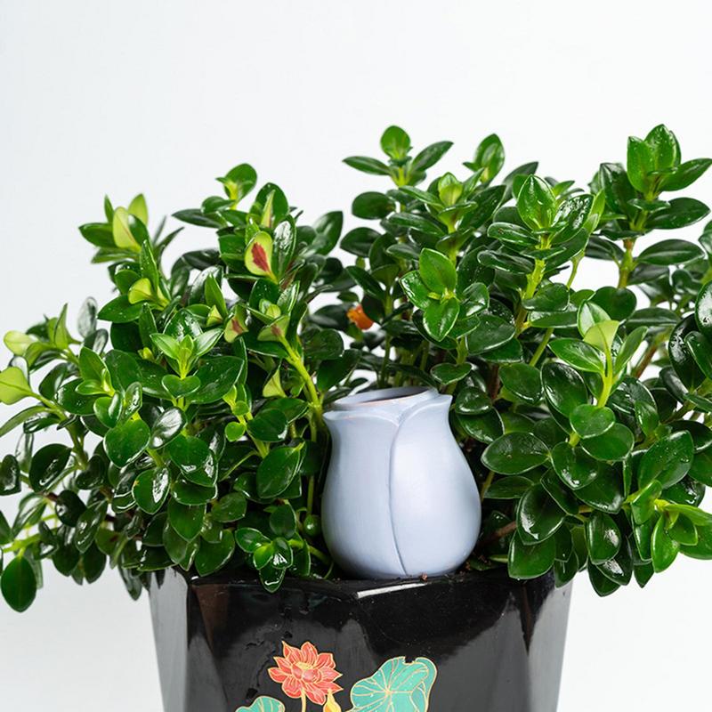 Terracotta Watering Spikes 4X Decorative Flower-Shaped Natural Plant Waterer Devices Auto-Water Irrigation System Automatic