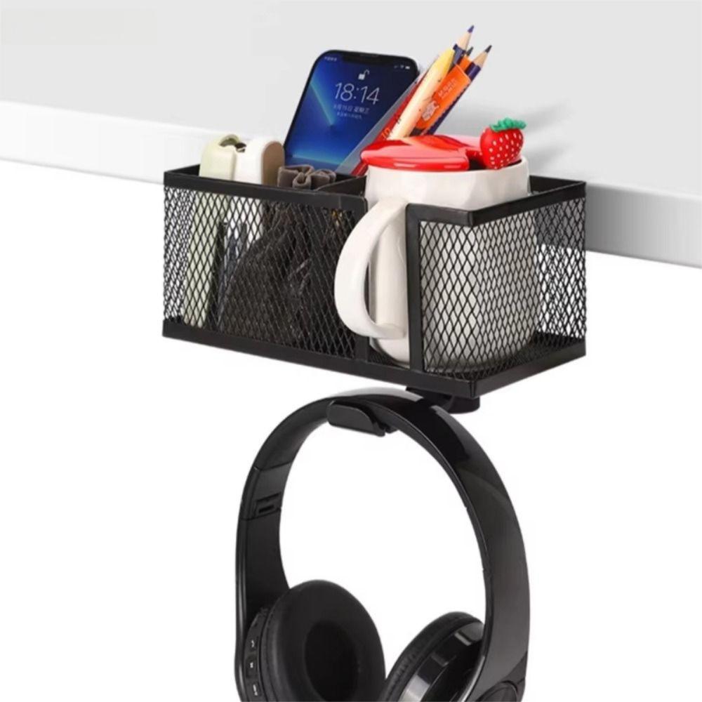 Metal Clip Under Desk Headphone Hanger Anti-Spill Earphone Storage Rack  Desktop Organizer