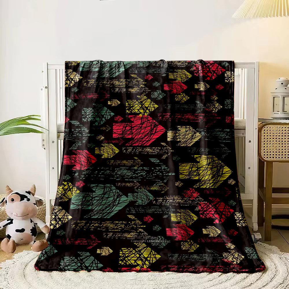 

Colorful scribbled arrows and geometric shapes on a black background. for all seasons blanket lunch break throw gift 80cm x 120cm