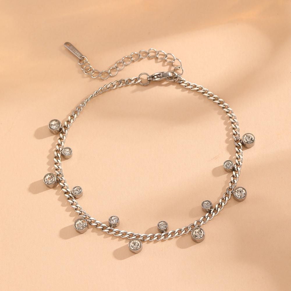 European-American Zircon Drill Pendant Ornament Bracelet in Stainless Steel
