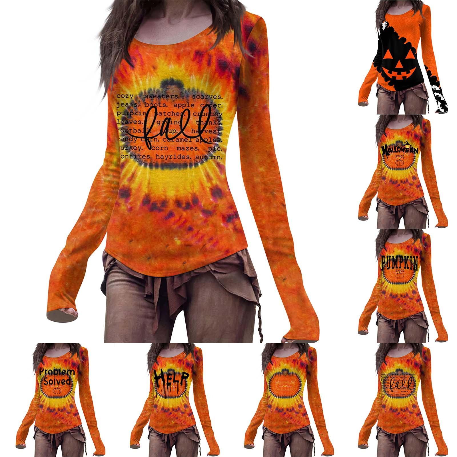 

Рубашка с кровавым принтом на Хэллоуин, женская, с длинным рукавом и круглым вырезом, забавный узор ужасов, свободная, повседневная, осенняя рубашка