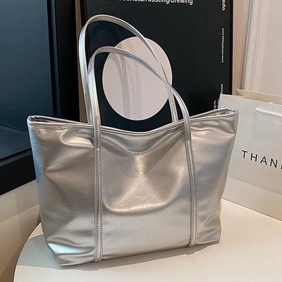 Tasche mit großem Fassungsvermögen Damenhandtasche Neu Silber Einzelschulter Hand-held Pendler-Tragetasche