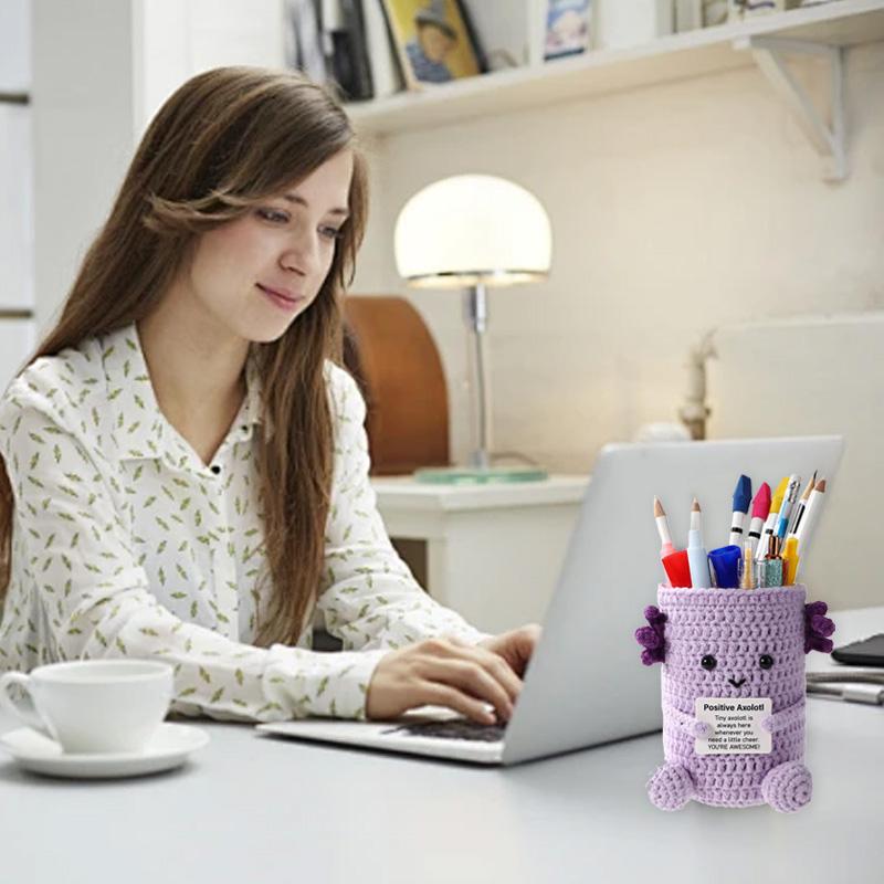 1Pc Hand Woven Plush Wool Birthday Gift Home Decor Halloween with Positive Card Pen Holder Crochet Dolls