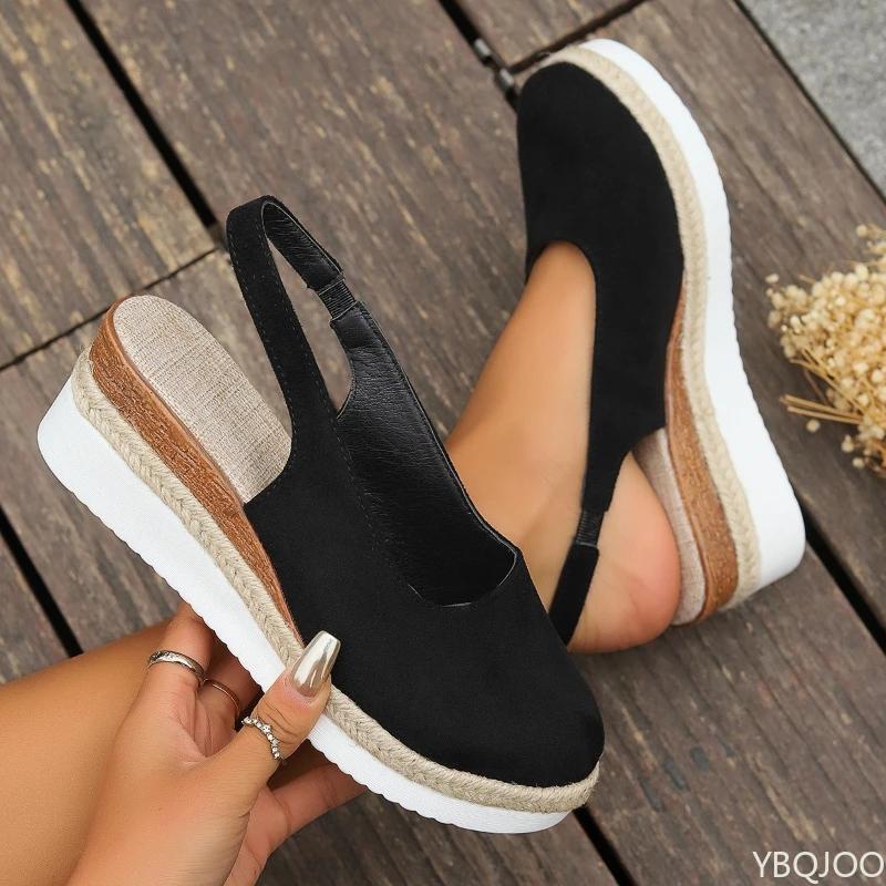 

Летние однотонные сандалии с круглым носком, повседневные, с открытой пяткой, на толстой подошве, больших размеров, дышащие, удобные, женская ОБУВЬ 43 чёрный