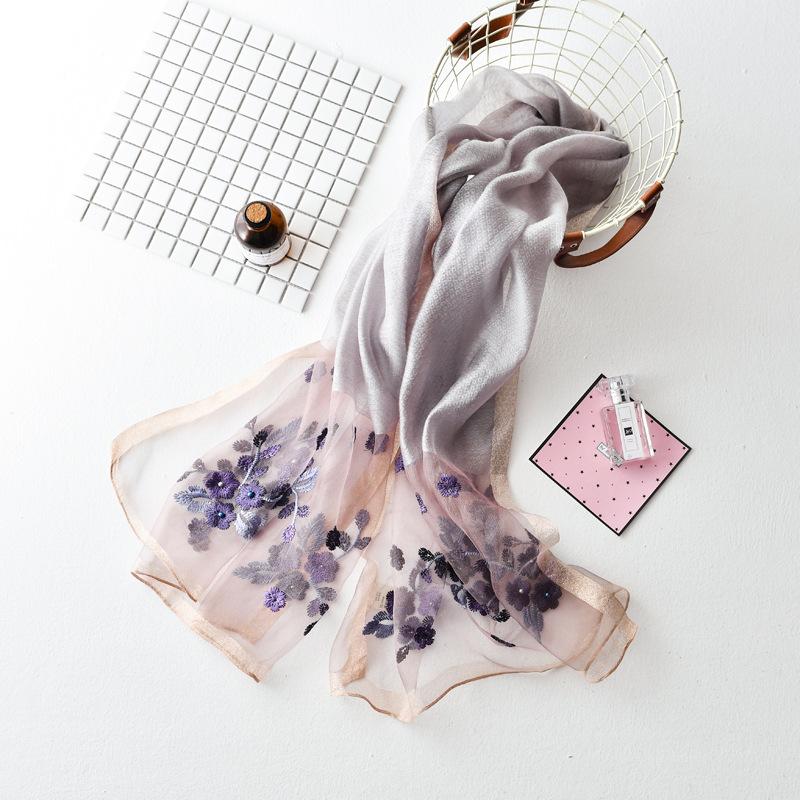 Embroidery, Embroidery, Handmade Beads, Silk, Wool Silk Scarf, Women'S Spring And Autumn Versatile Solid Color Scarf, Free Mother Scarf