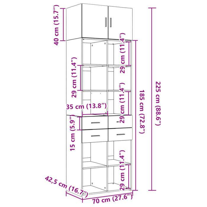 VidaXL Storage Cabinet White 70x42.5x225 Cm Engineered Wood, Bathroom Storage Cabinet, Unit of 3281336
