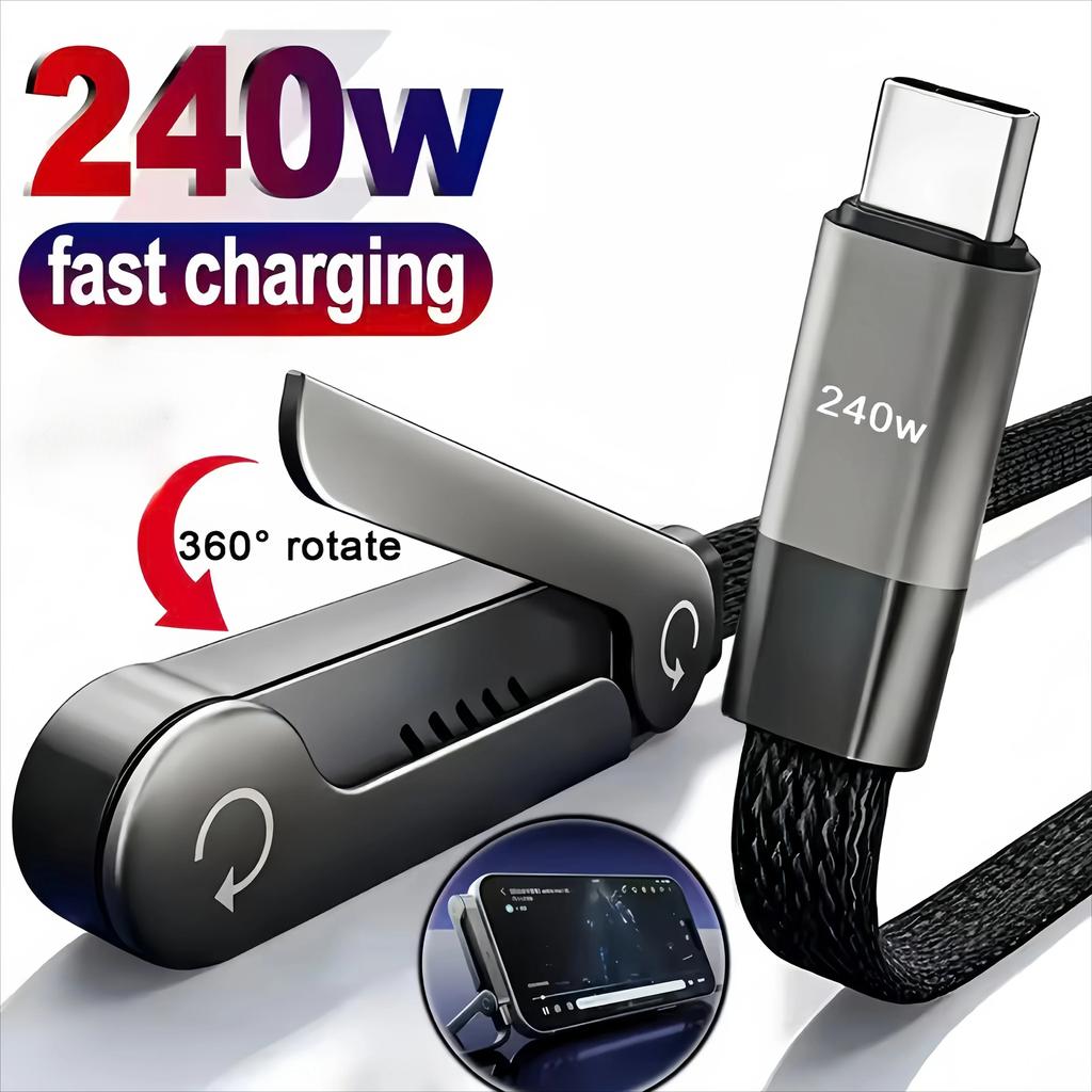 Cavo di Ricarica Pieghevole Con Supporto Integrato Cavo di Ricarica Rapida Telefono Tablet 240W Cavo Dati Ultra-Rapido Supporto per Telefono