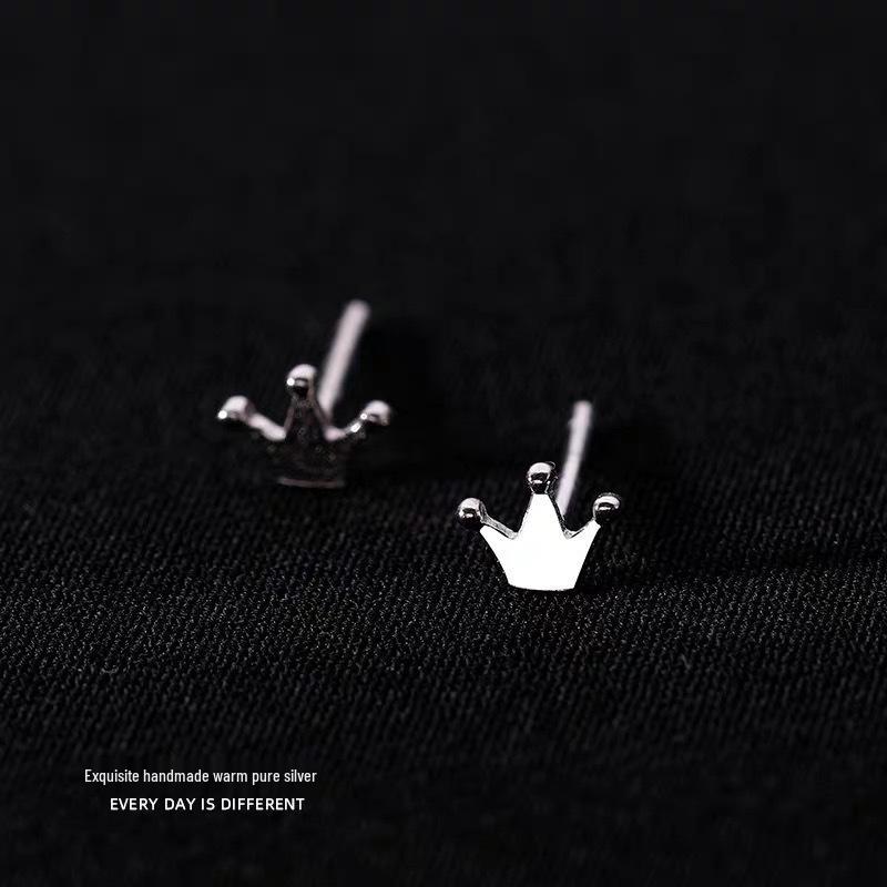 Mini Crown S925 Sterling Silver Stud Earrings - Japanese Korean Style for Women 925 Silver