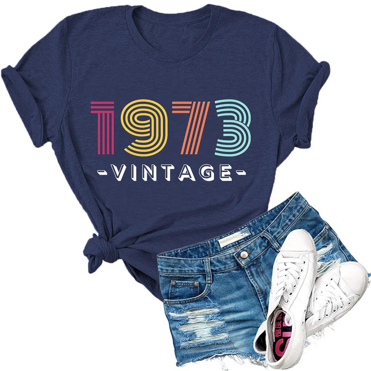 

1973 VINTAGE Letter Print Women T Shirt Short Sleeve ONeck Loose Women Tshirt Ladies Tee Shirt Tops Clothes Camisetas Mujer XXXL бордовий