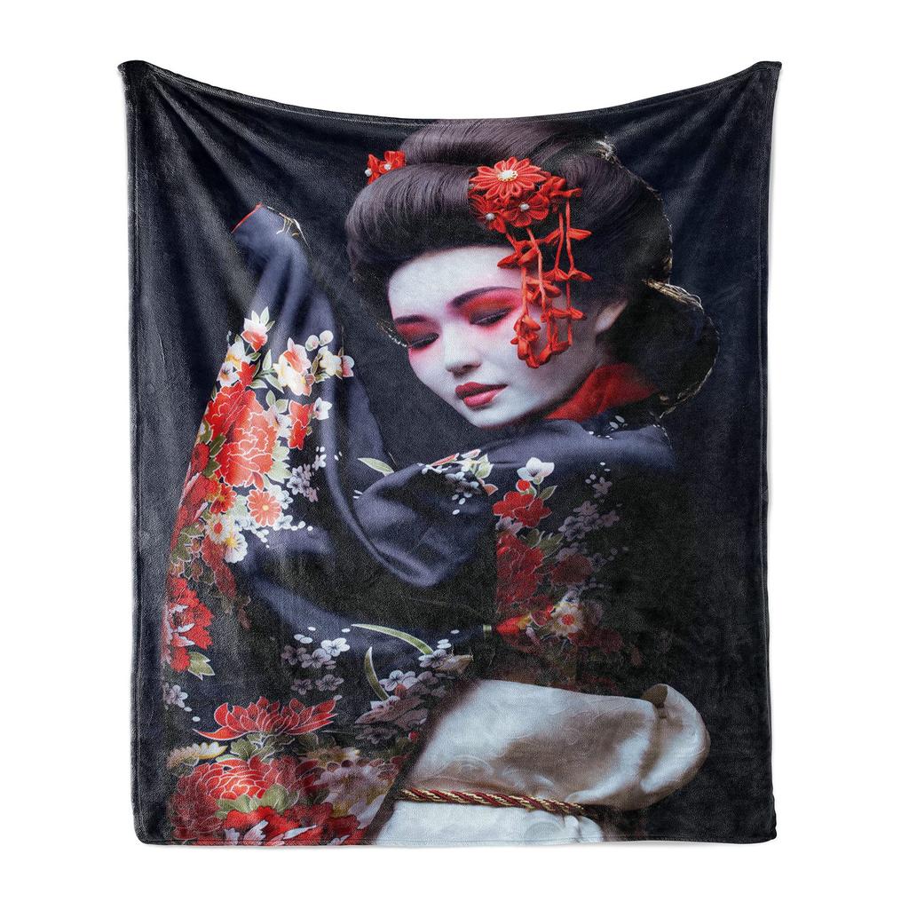 Series of Japanese Geishas Digital-printed Polyester Bedroom Velvet Flannel Cover Blanket Fleece Soft Cover Blankets for Beds