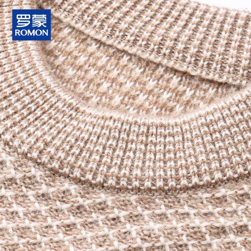ROMON Men's 100% Cashmere Half-High Collar Thickened Plaid Sweater