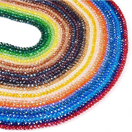Cheriswelry Crystal Glass Beads 3x2mm AB Color Faceted Glass Loose Spacer Beads Rainbow Beads for DIY Necklace Earring Bracelet Making Home Party