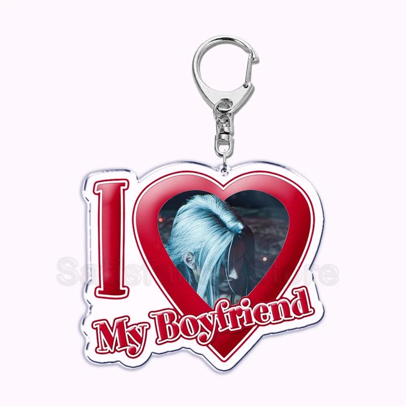 Pfp Sephiroth Acrylic KeyChain Pendant Key Ring I Love My Boyfriend Girlfriend Pink Heart Keyring for Bag Pendant Jewelry Gifts