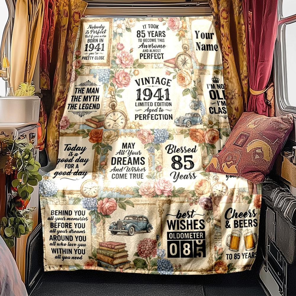 Vintage Anniversary Celebration Customize Your Name Blanket Soft Cozy Perfect For Sofa Couch Office Bed Picnics Ideal For All Seasons Modern Style