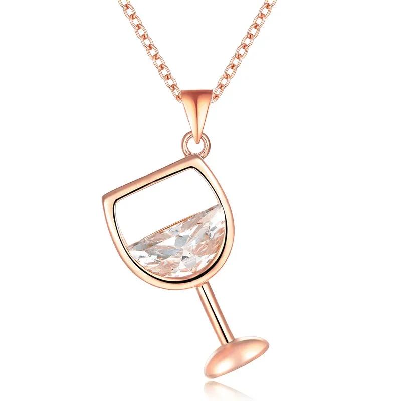 Exquisite Cute Wine Glass Pendant Ladies Long Chain Fashion Jewelry Zircon Color 925 Necklace Sweater Chain
