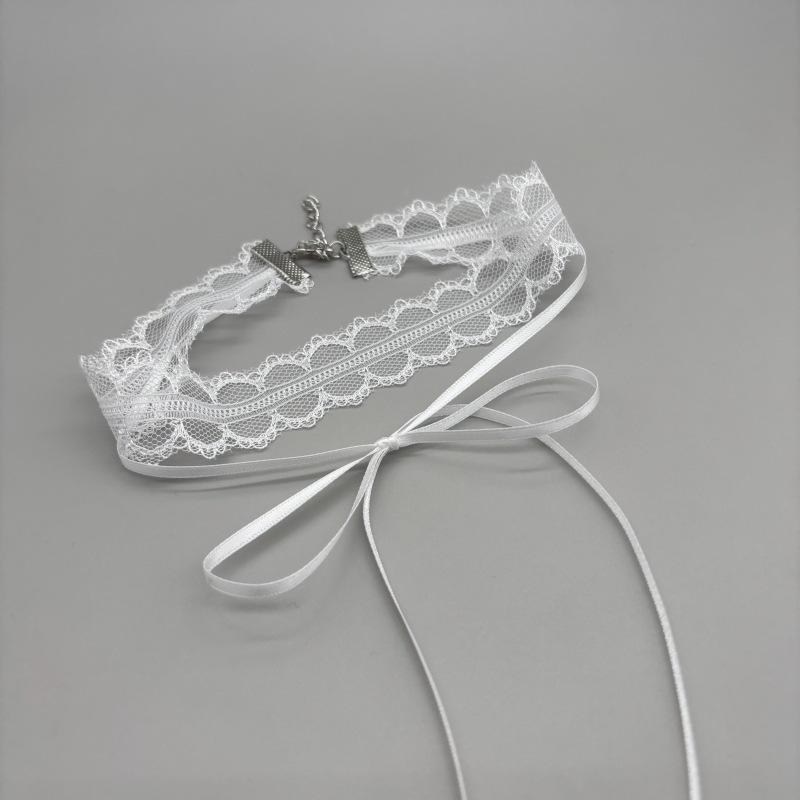 White Lace Bow Double Layer Hollow Versatile Clavicle Choker Necklace For Women