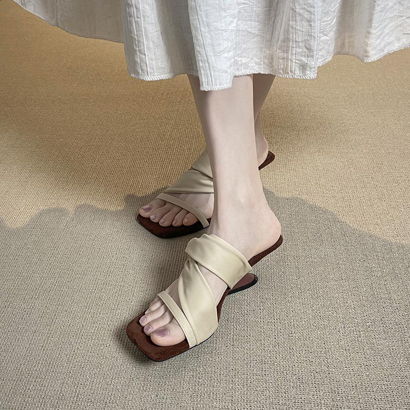New niche lazy two wear high-heeled sandals for women's summer wear wedge heels cool slippers open-toed women's shoes