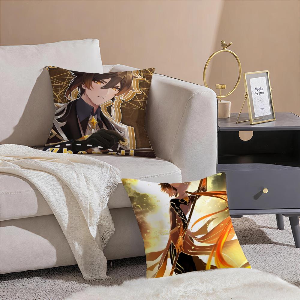 Genshin Zhongli Cushion Cover Pillowcase Short Plush Invisible zipper Room Sofa Cushion Cover