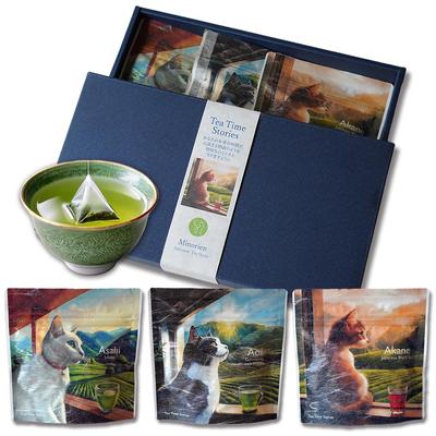 Cat Tea Bag Gift for Respect for the Aged Day Tea Time Stories Sencha, Genmaicha with Matcha, and Japanese Black Tea (30 Bags)