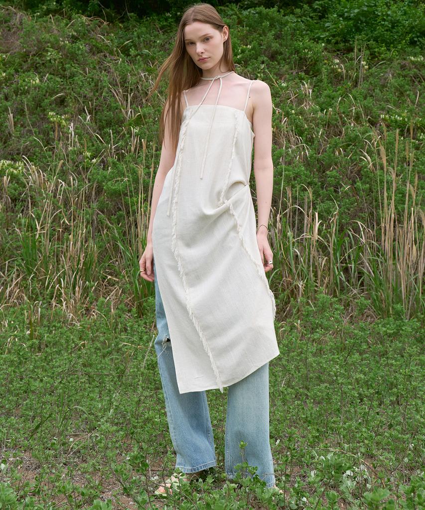 Noir For Woman Linen Raw Edge Dress (Ivory)