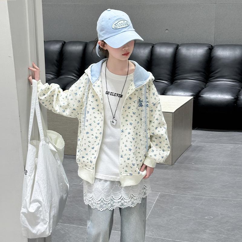 2025 Mädchen Floraler Kapuzen-Cardigan Sweatshirt – Herbstmode