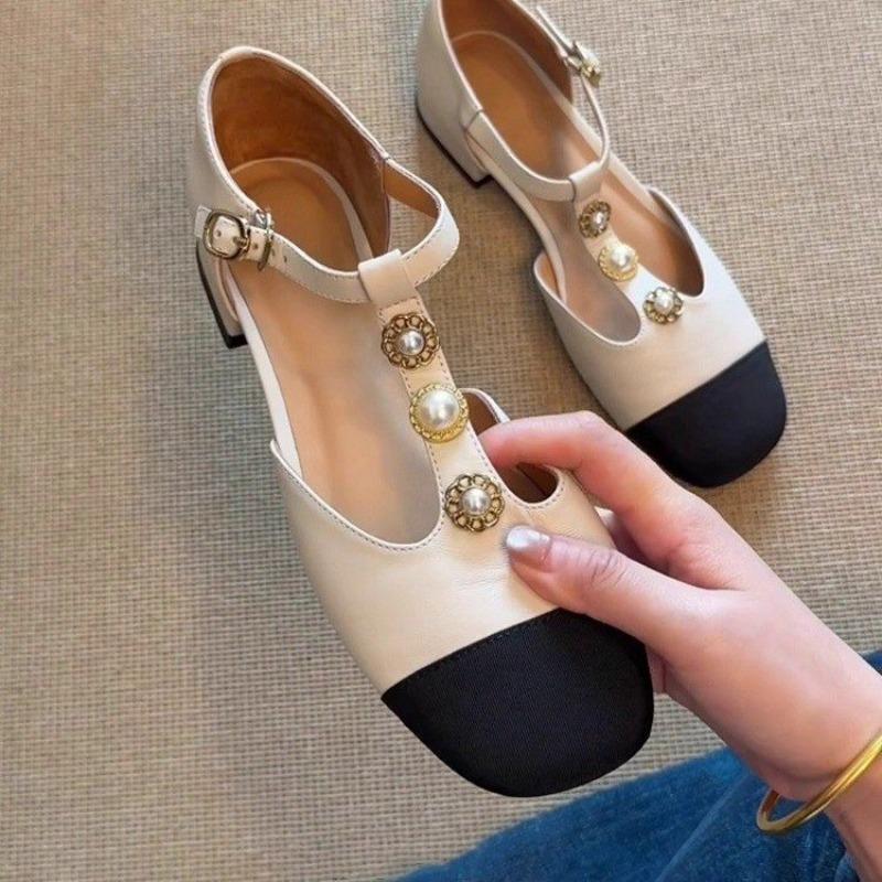 Fashion Soft Leather French Round Toe Temperament Versatile Single Shoes for Women 2025new Style Buckle Strap Thick Heel Mary Jane Shoes
