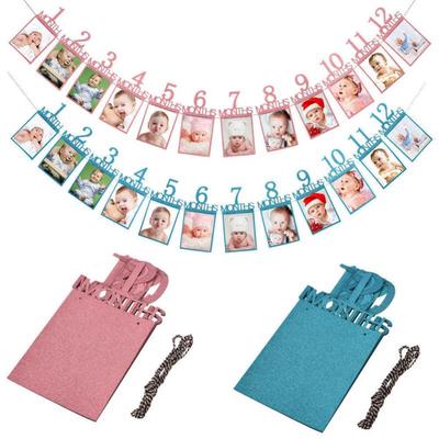 Geburtstagsglitzerdekorationen 1-12 Monate Baby-Foto-Banner DIY Fotoausstellungs-Requisite ARI