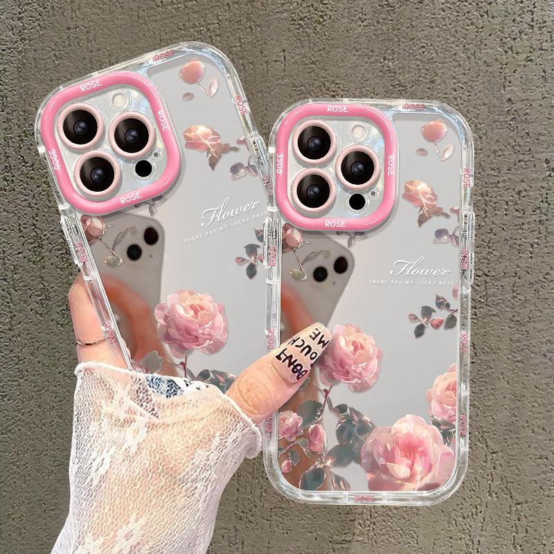 

Pink Roses Suitable for IPhone16 IPhone Case 15promax Mirror Anti-fall 14 High-end Sense 13 iPhone 7 Plus/8 Plus