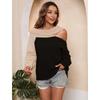 Autumn and Winter Women's Sexy Strapless Knitted Irregular Lapel Collision Splicing Loose Sweater
