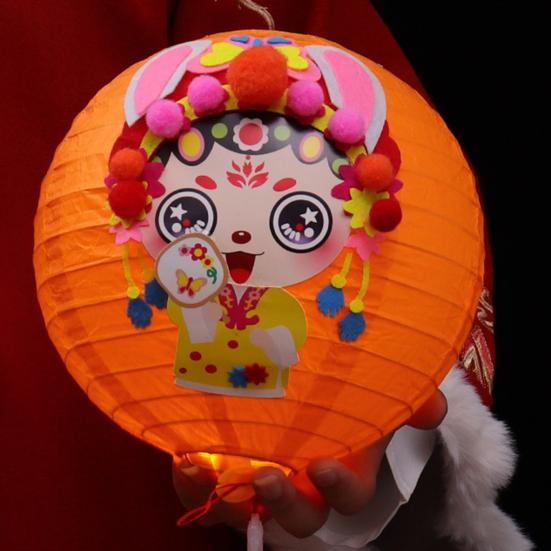 DIY Lantern Kit with Soft Light LED Bulb Rabbit Design Mid-Autumn Festival Lantern Material Pack Parent-Child Fun Crafting Set