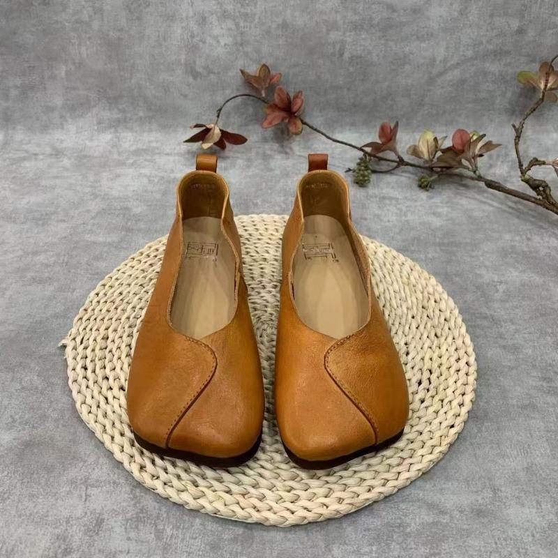 Fashion Leather Flats Women Loafers Shoes Square Toe Shallow Casual Shoes 2025 Trend Walking Soft Cozy Winter Designer Femme Chaussures